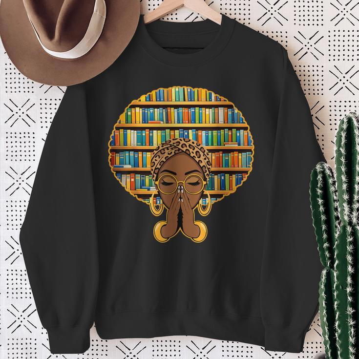 Melanin Afro Women Girl Book Librarian History African Sweatshirt Gifts for Old Women