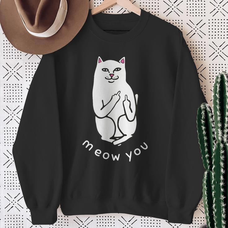 Meow You Cat Moody Cat 中指 猫好き スウェットシャツ 年配の女性への贈り物