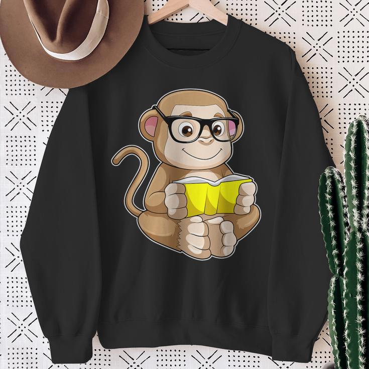 Monkey Nerd Book Glasses Sweatshirt Gifts for Old Women Monkey Nerd Book Glasses Sweatshirt Gifts for Old Women