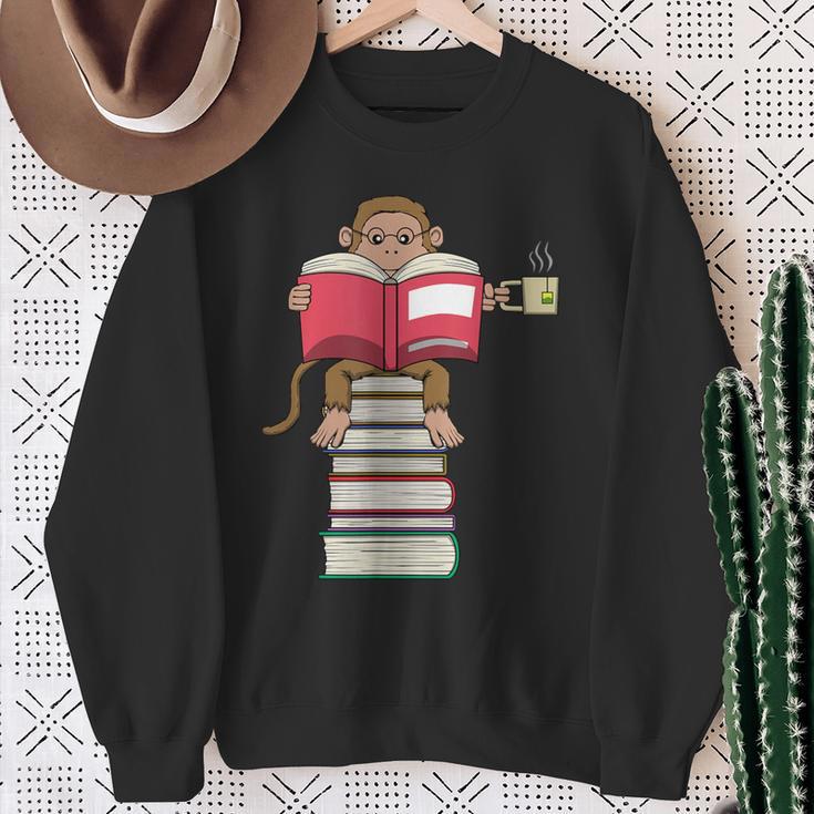 Monkey Reading Books And Drinking Tea Sweatshirt Gifts for Old Women Monkey Reading Books And Drinking Tea Sweatshirt Gifts for Old Women