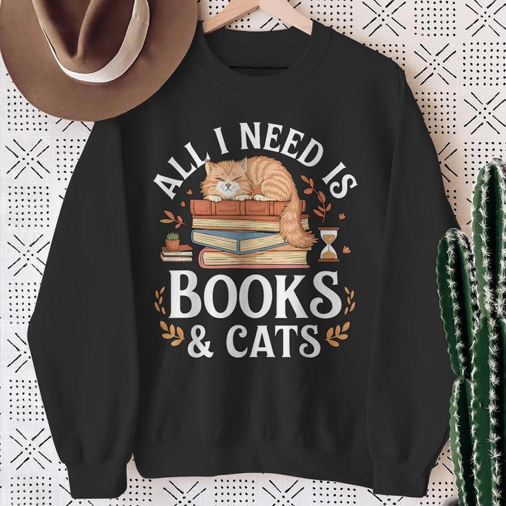 All I Need Is Books And Cats Reading Sweatshirt Gifts for Old Women