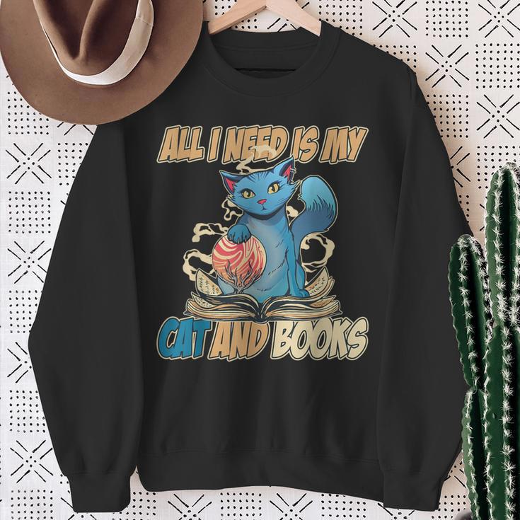 All I Need Is My Cat And Books Cute Cat Sweatshirt Gifts for Old Women