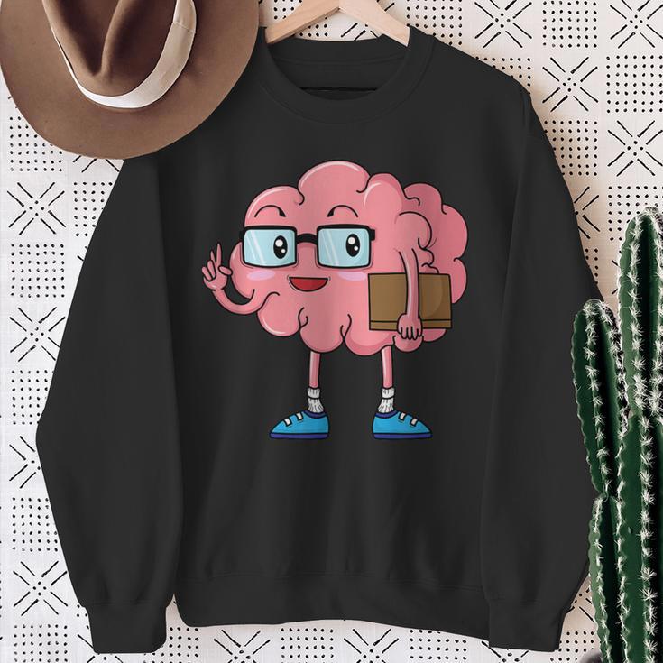 Nerd Brain With Book And Glasses Sweatshirt Gifts for Old Women
