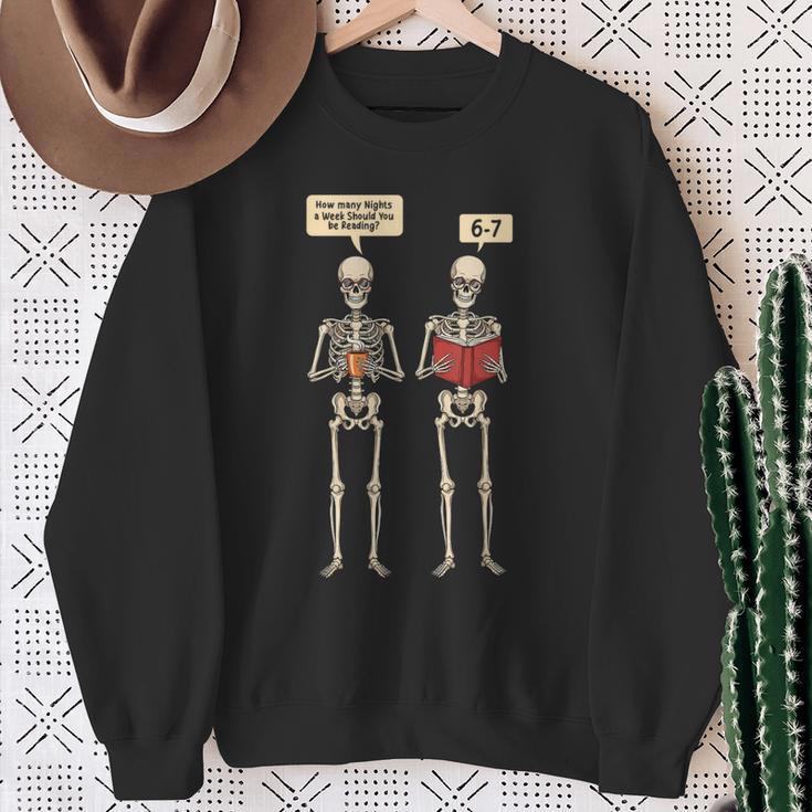 How Many Nights Reading Skeleton Book Lover Reader Sweatshirt Gifts for Old Women