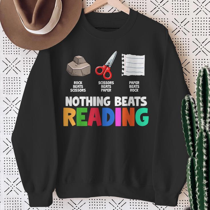 Nothing Beats Reading Rock Paper Scissors For Book Lover Sweatshirt Gifts for Old Women