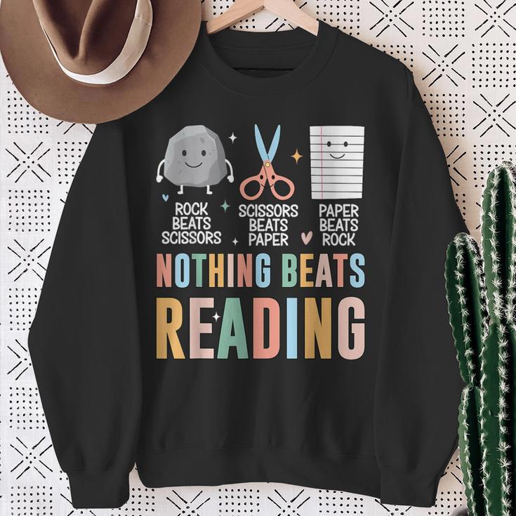 Nothing Beats Reading Rock Paper Scissors Books Lover Sweatshirt Gifts for Old Women