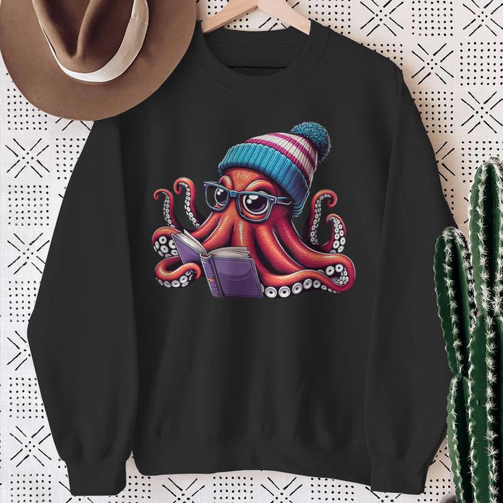 Octopus Reading Book Kraken Book Lover Sweatshirt Gifts for Old Women