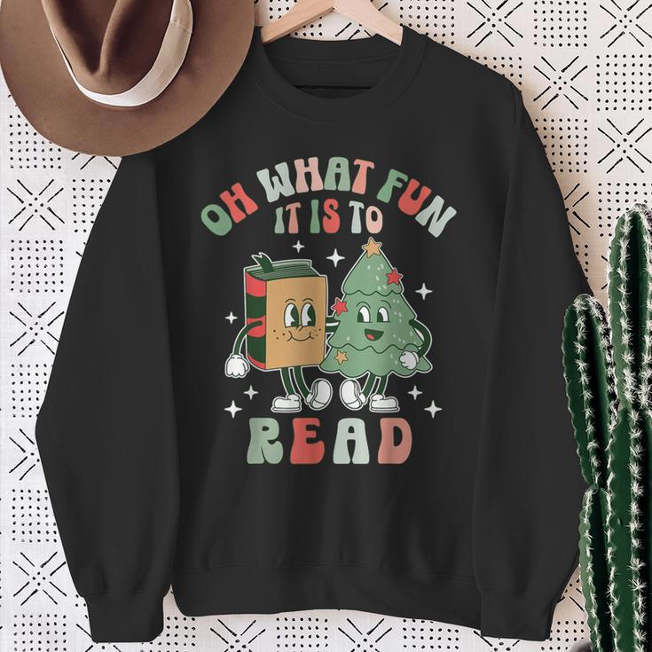 Oh What Fun It Is To Read Christmas Tree Book Lover Groovy Sweatshirt Gifts for Old Women Oh What Fun It Is To Read Christmas Tree Book Lover Groovy Sweatshirt Gifts for Old Women