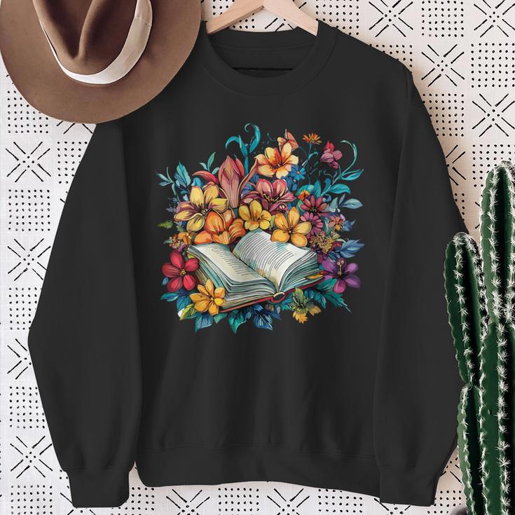 Open Book With Colorful Floral Reading Magic Sweatshirt Gifts for Old Women