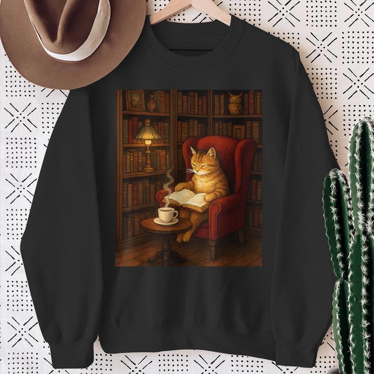 Orange Cat Book Lovers Cozy Bookish Librarian Sweatshirt Gifts for Old Women
