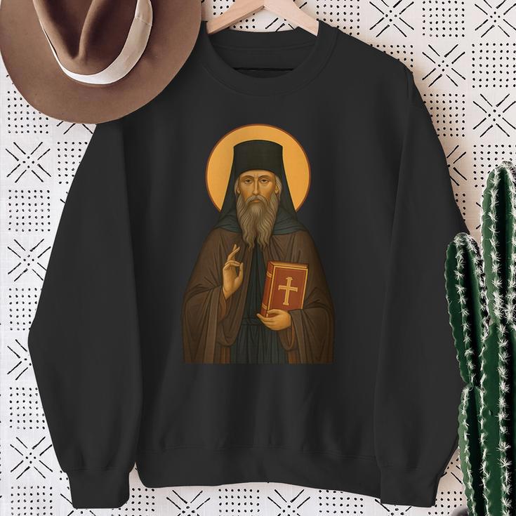Orthodox Icon Of Seraphim Rose Holding The Holy Book Sweatshirt Gifts for Old Women