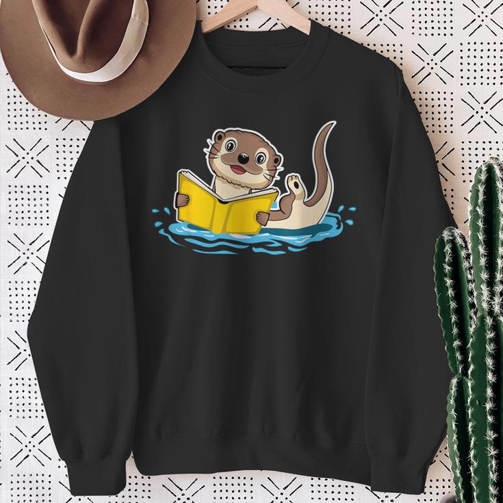 Otter Reading Bookaholics Sea Otter And Book Lover Sweatshirt Gifts for Old Women