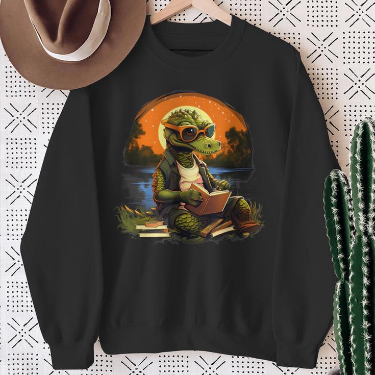 Outdoors Alligator Reading Book Sweatshirt Gifts for Old Women