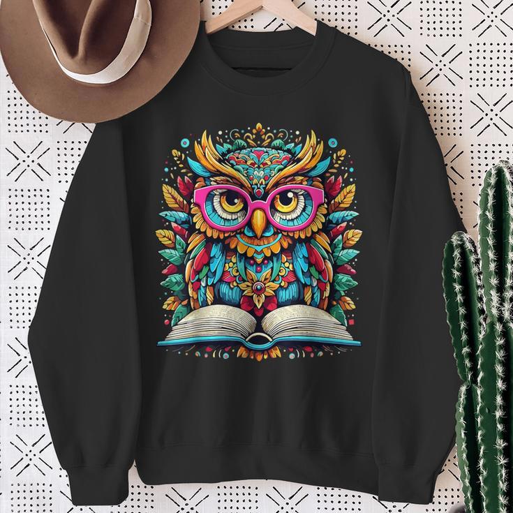 Owl With Glasses Book Lover Reading Sweatshirt Gifts for Old Women
