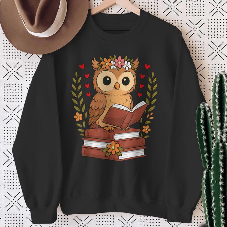 Owl Reading Book Graphic Owl With Book Floral Sweatshirt Gifts for Old Women Owl Reading Book Graphic Owl With Book Floral Sweatshirt Gifts for Old Women