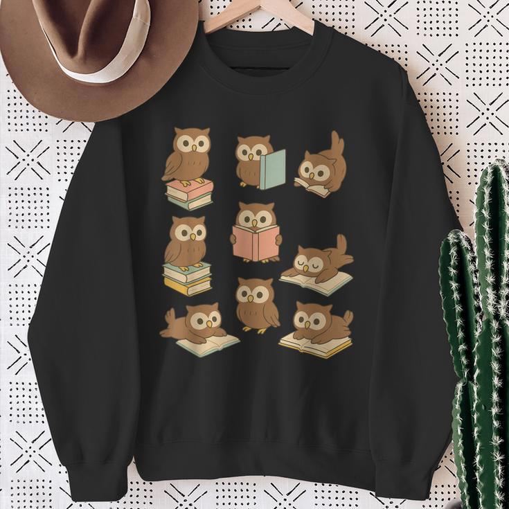 Owls Reading Books Owl Bird Lover Sweatshirt Gifts for Old Women Owls Reading Books Owl Bird Lover Sweatshirt Gifts for Old Women