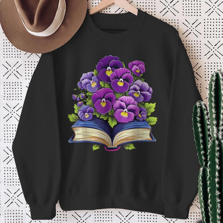 Pansies Flowers Book Pansy Floral Sweatshirt Gifts for Old Women