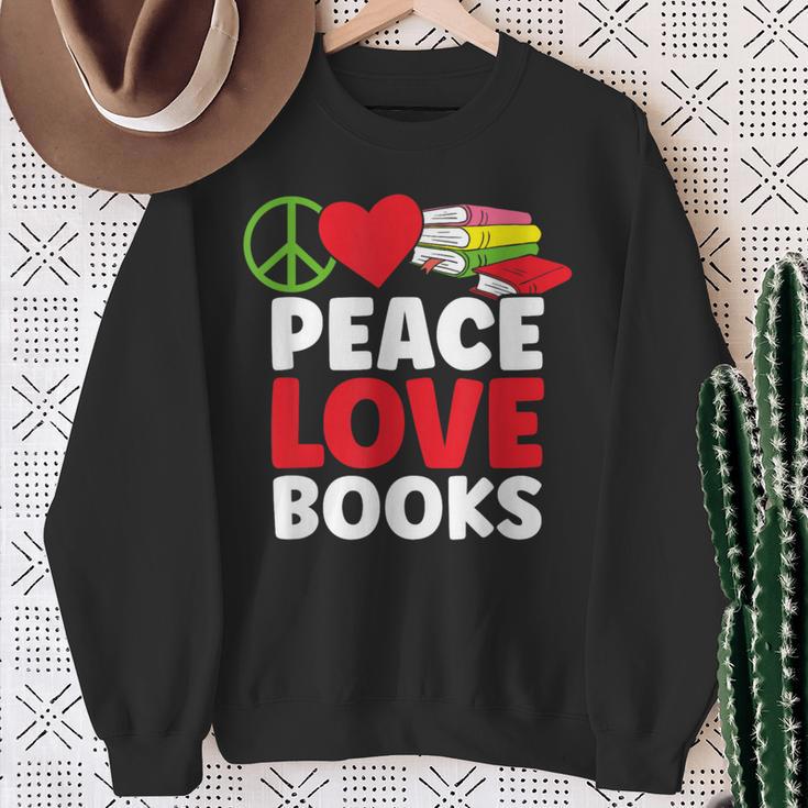 Peace Love Books Bookworm Book Lovers Sweatshirt Gifts for Old Women