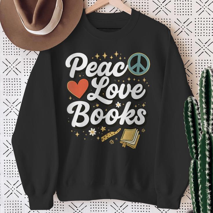 Peace Love Books Cute Retro Reading Graphic Sweatshirt Gifts for Old Women