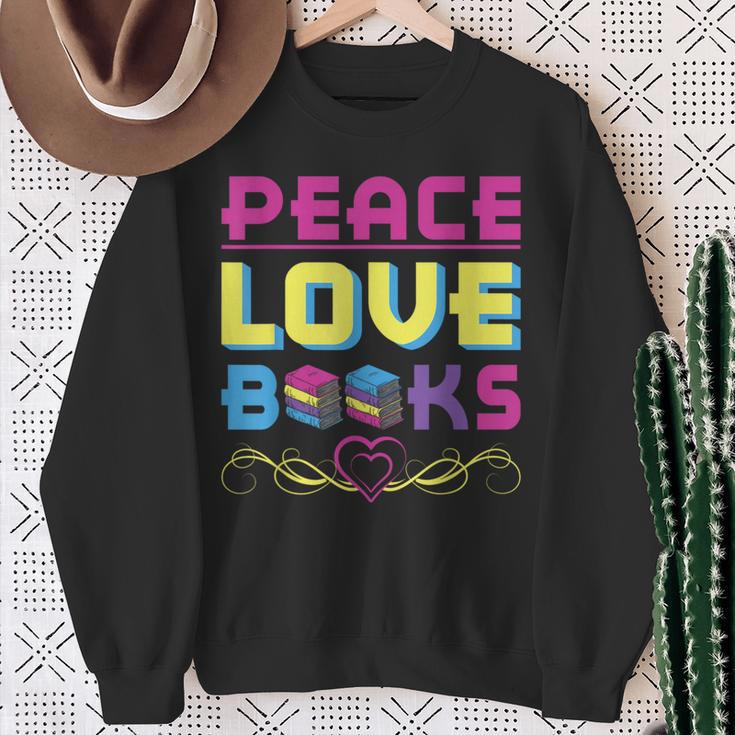 Peace Love Books Library Book Lover Sweatshirt Gifts for Old Women