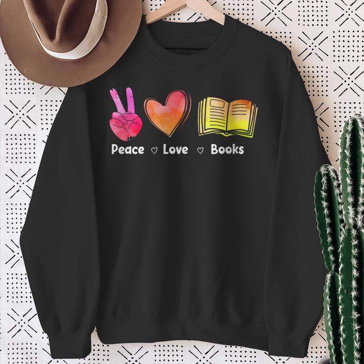Peace Love Books Reader Librarian Library Book Sweatshirt Gifts for Old Women
