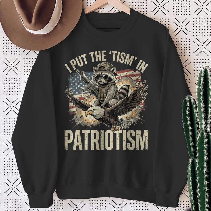 I Put The Tism In Patriotism Athletic Eagle Raccoon Usa Flag Sweatshirt Gifts for Old Women