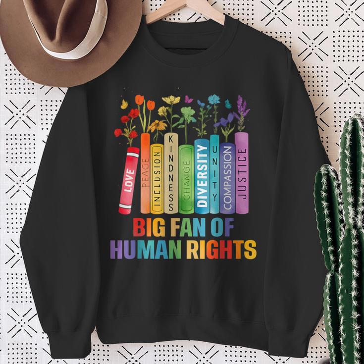 Rainbow Big Fan Of Human Rights Floral Book Social Justice Sweatshirt Gifts for Old Women