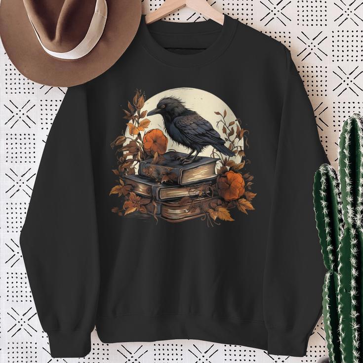 Raven Reading Book Occult Crow Sweatshirt Gifts for Old Women Raven Reading Book Occult Crow Sweatshirt Gifts for Old Women