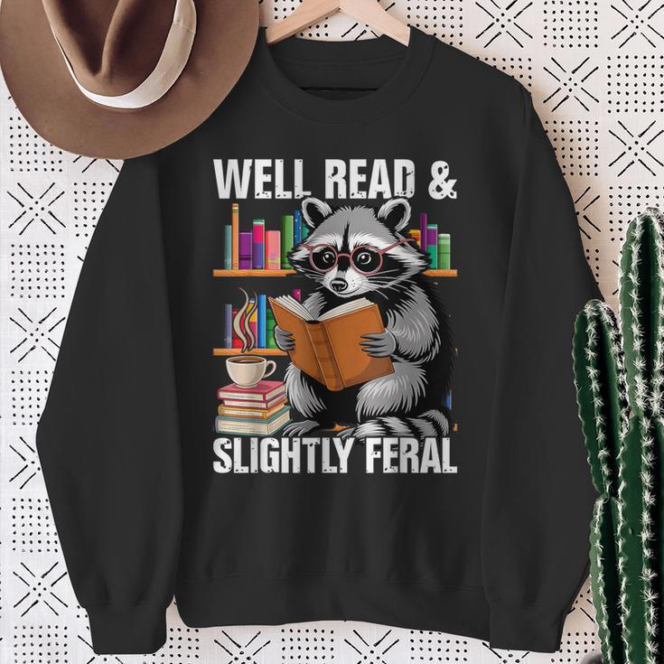 Well Read & Slightly Feral Raccoon Book Lover Graphic Sweatshirt Gifts for Old Women