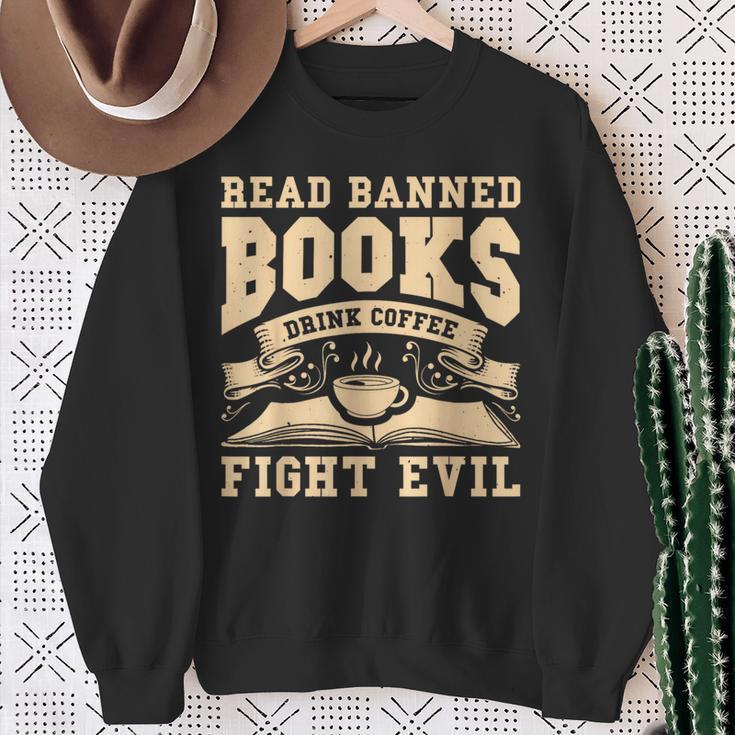 Read Banned Books Drink Coffee Fight Evil Sweatshirt Gifts for Old Women Read Banned Books Drink Coffee Fight Evil Sweatshirt Gifts for Old Women