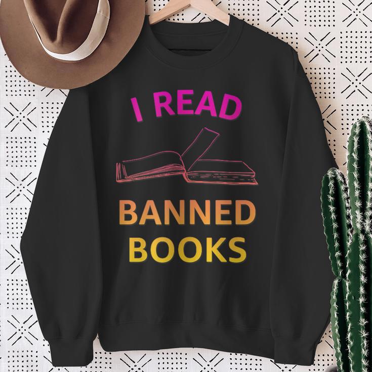 I Read Banned Books Pink-Yellow Literature Activist Sweatshirt Gifts for Old Women