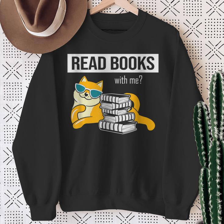 Read Books With Me Cat Lover Book Lover Librarian Reading Sweatshirt Gifts for Old Women Read Books With Me Cat Lover Book Lover Librarian Reading Sweatshirt Gifts for Old Women