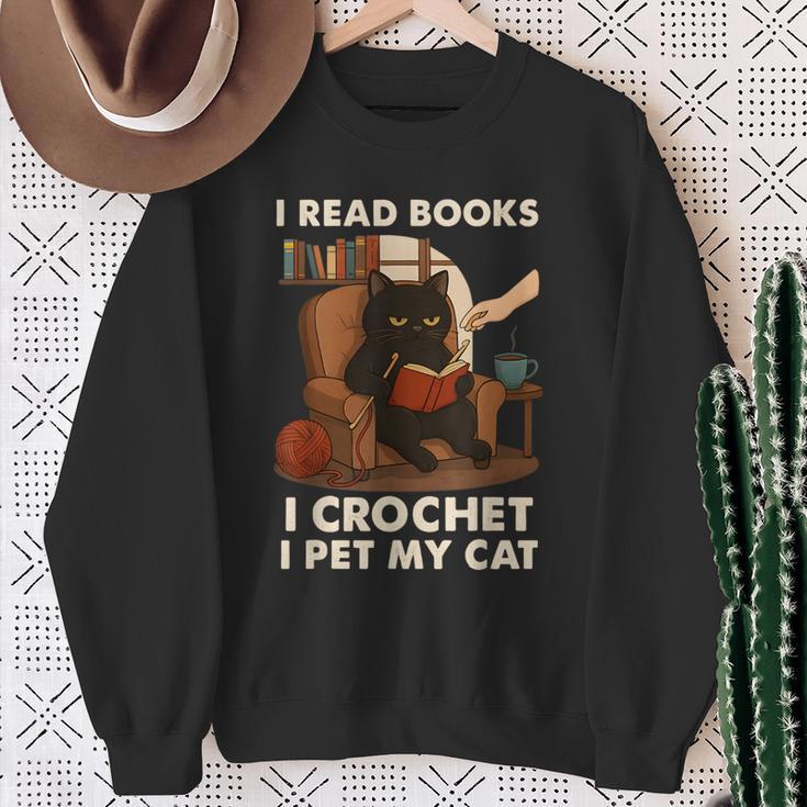 Read Books Crochet & Pet Lazy Cat Coffee Sweatshirt Gifts for Old Women