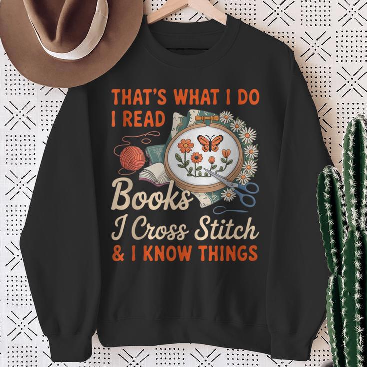 Read Books I Cross Stitch Sewing Stitcher Quilt Cross Stitch Sweatshirt Gifts for Old Women