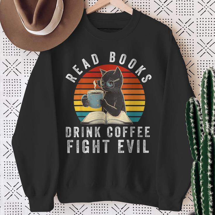 Read Books Drink Coffee Fight Evil Book Lover Worm Nerd Sweatshirt Gifts for Old Women