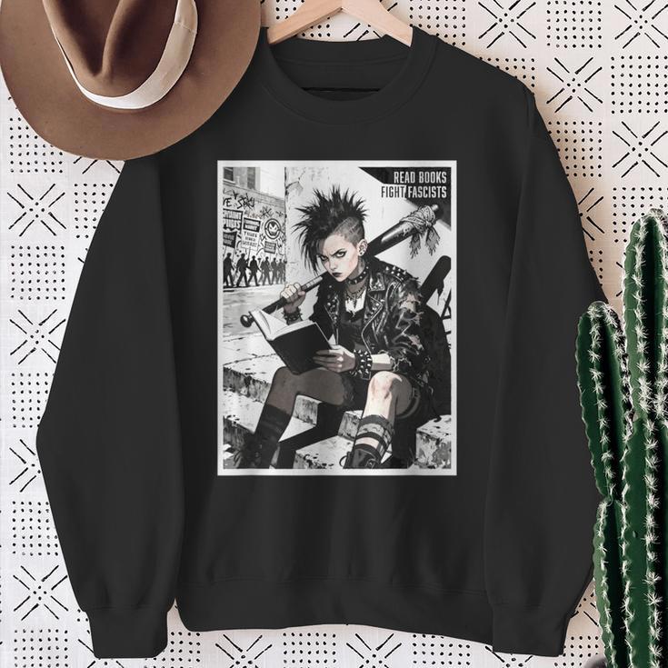 Read Books Fight Fascists Punk Girl Sweatshirt Gifts for Old Women Read Books Fight Fascists Punk Girl Sweatshirt Gifts for Old Women