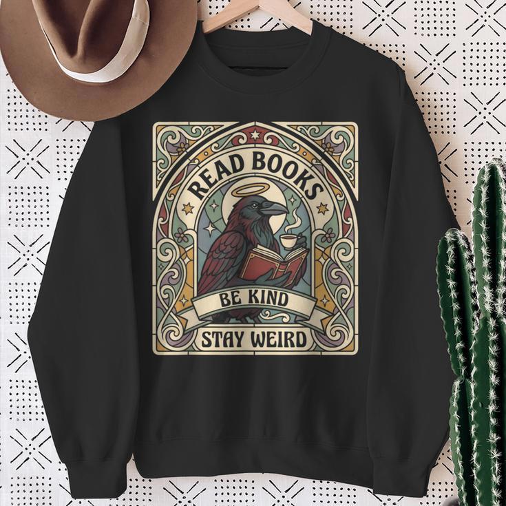 Read Books Be Kind Stay Weird Raven Tarot Reading Coffee Sweatshirt Gifts for Old Women