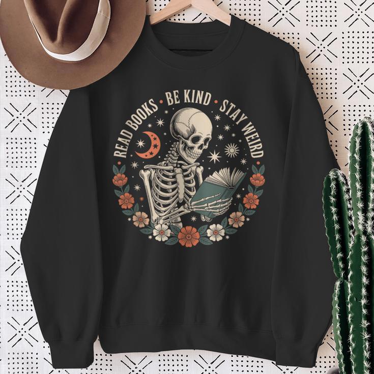 Read Books Be Kind Stay Weird Skull Bookish Boho Cute Sweatshirt Gifts for Old Women