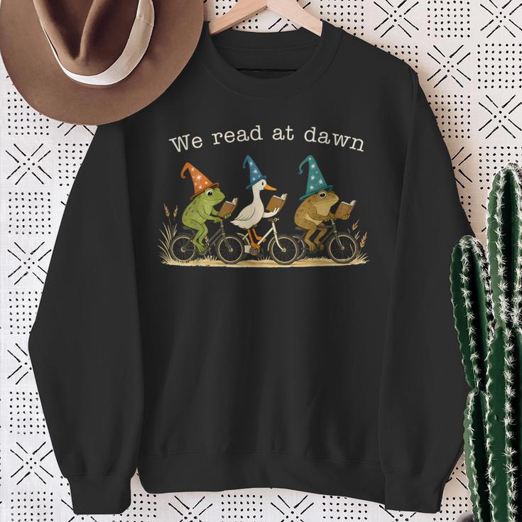 We Read At Dawn Book Lover Frog Duck Cycling Bookish Sweatshirt Gifts for Old Women