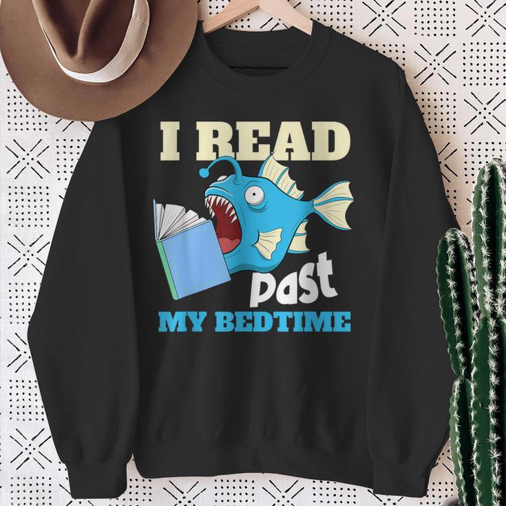 I Read Past My Bed Time Book Reading Anglerfish Librarian Sweatshirt Gifts for Old Women