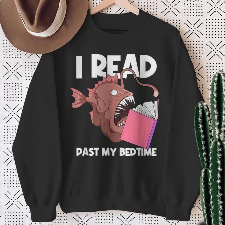 I Read Past My Bed Time Librarian Book Reading Anglerfish Sweatshirt Gifts for Old Women