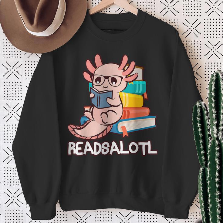 Readalotl a Kawaii Axolotl Reading a Book As Readsalotl Sweatshirt Gifts for Old Women