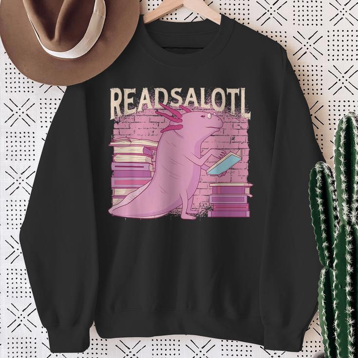 READALOTL Read A Lot AXOLOTL Reader Books Axolotls Meme Sweatshirt Gifts for Old Women