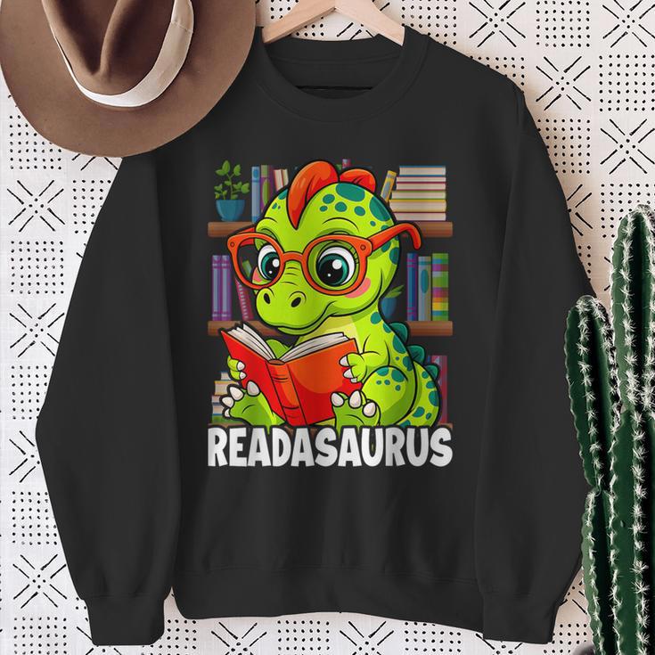 Readasaurus Reading Dinosaur Book Reader Bookworm Sweatshirt Gifts for Old Women