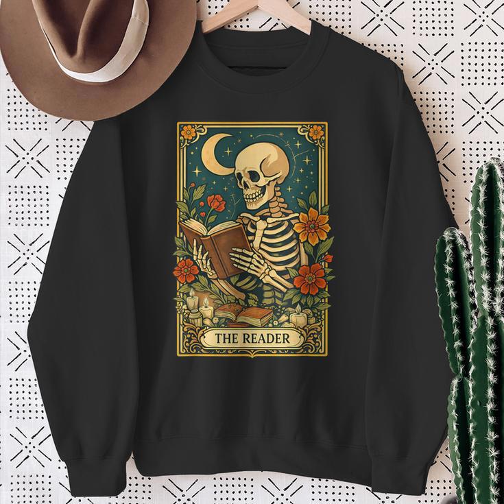 The Reader Skeleton Reading Books Tarot Card Dark Academia Sweatshirt Gifts for Old Women