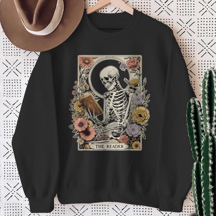 The Reader Tarot Card Skeleton Reading Book Sweatshirt Gifts for Old Women