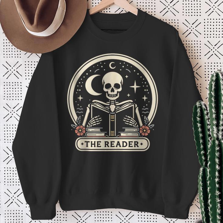 The Reader Tarot Skeleton Gothic Bookish Book Reading Lover Sweatshirt Gifts for Old Women