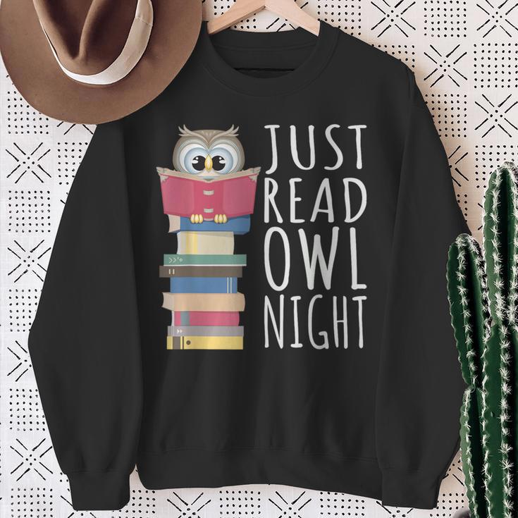 Reading Book Bookworm Kawaii Library Just Read Owl Night Sweatshirt Gifts for Old Women