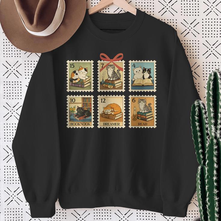 Reading Book Lover Bookish Cat Mom Cat Reading Books Stamps Sweatshirt Gifts for Old Women Reading Book Lover Bookish Cat Mom Cat Reading Books Stamps Sweatshirt Gifts for Old Women