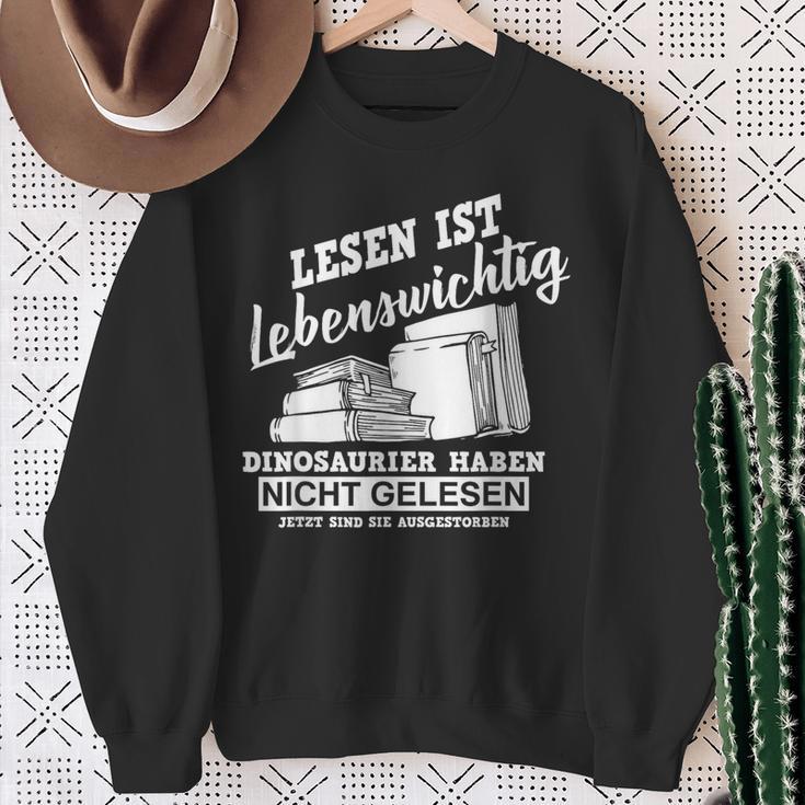Reading Books Is Life Important Dinosaur Book Sweatshirt Gifts for Old Women